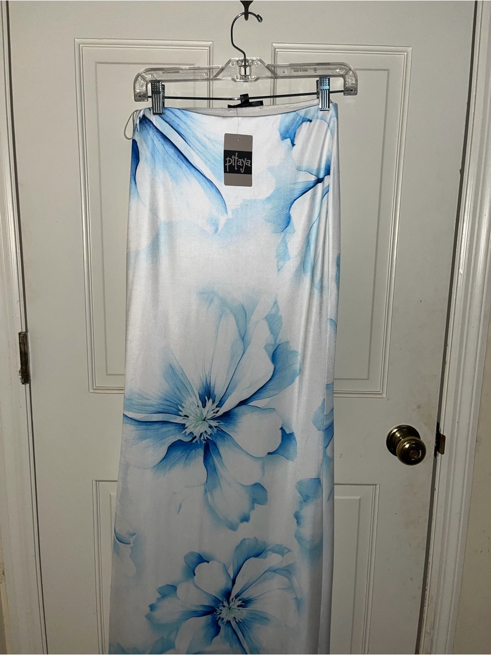 Pitaya White and Light Blue Floral Maxi Skirt